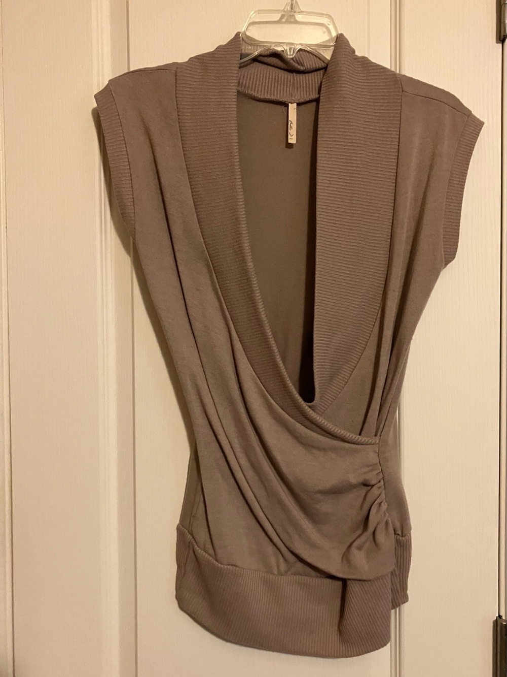 Draped Sleeveless Knit Top in Taupe